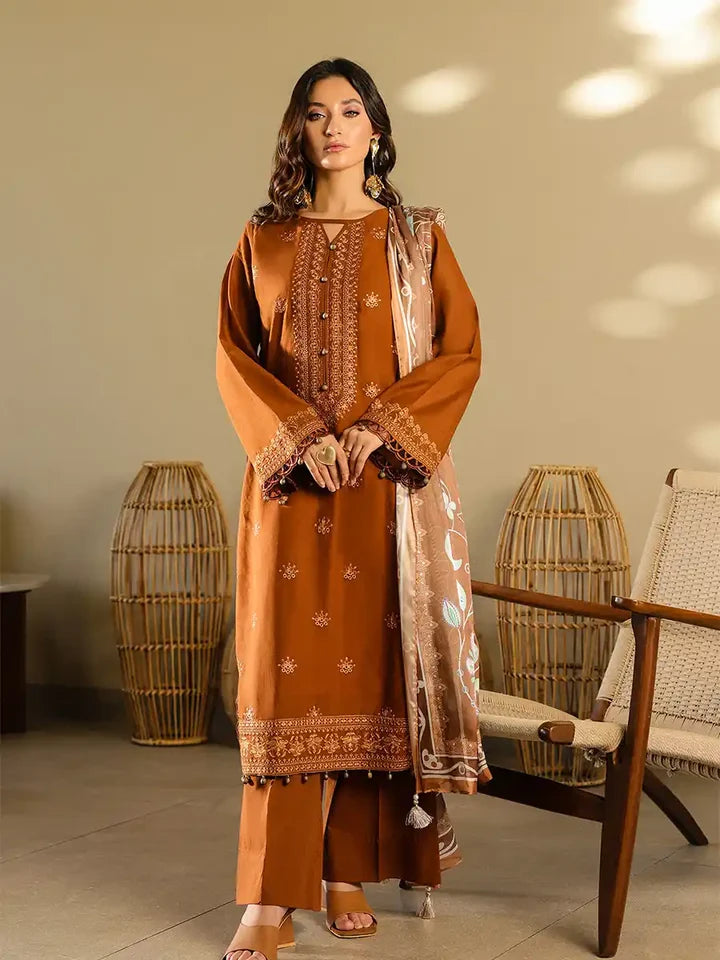 3PC Unstitched Lawn Embroidered Suit (SAW-16)
