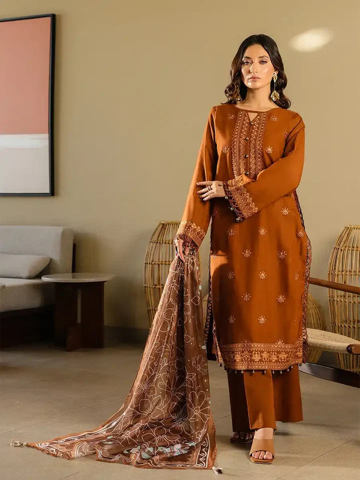 3PC Unstitched Lawn Embroidered Suit (SAW-16)