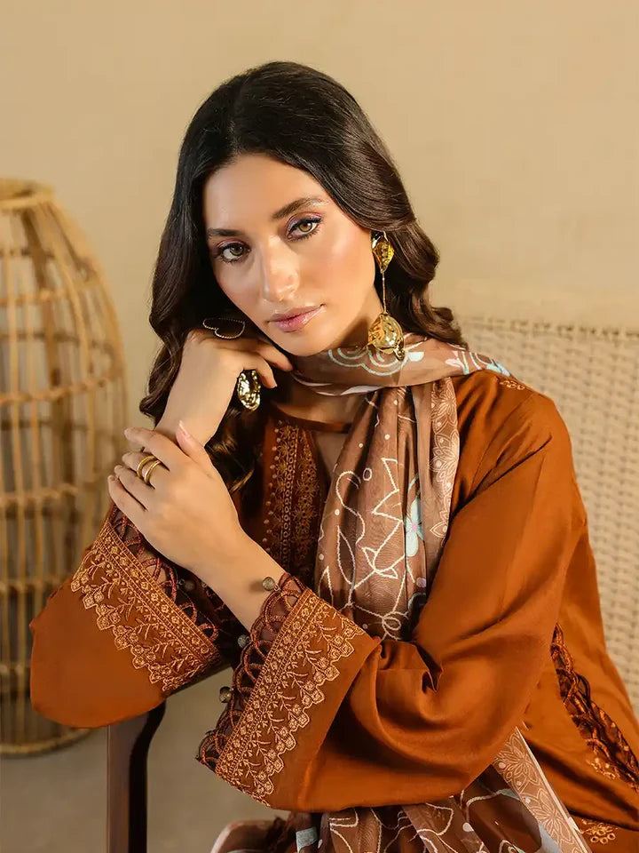 3PC Unstitched Lawn Embroidered Suit (SAW-16)