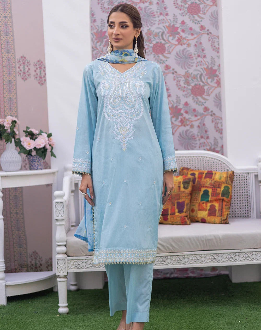 3 Piece – Dobby Dyed Embroidered Suit | SAW-58