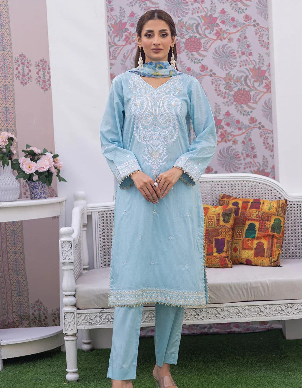 3 Piece – Dobby Dyed Embroidered Suit | SAW-58