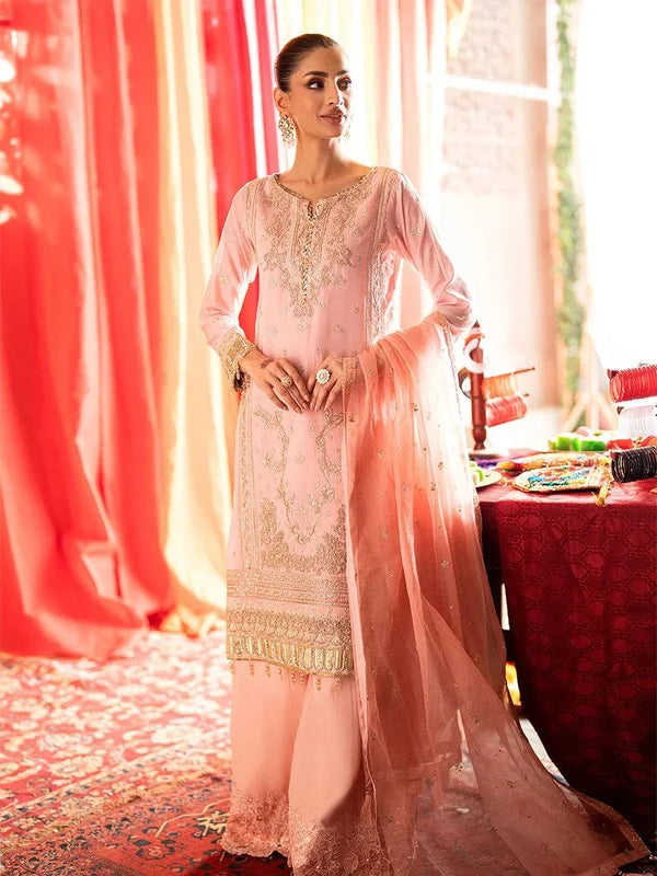 2PC Unstitched Embroidered Paper Lawn Suit – Soft Peach