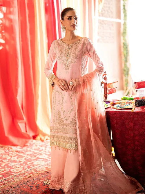 2PC Unstitched Embroidered Paper Lawn Suit – Soft Peach