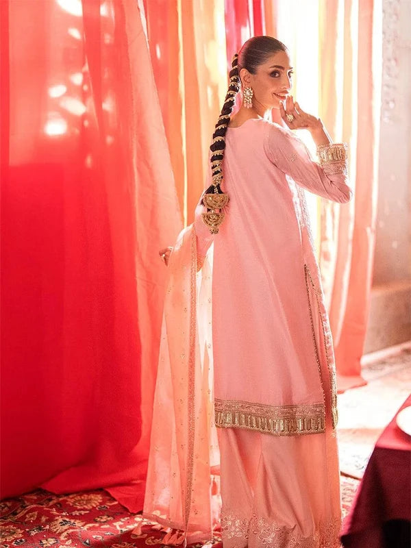 2PC Unstitched Embroidered Paper Lawn Suit – Soft Peach