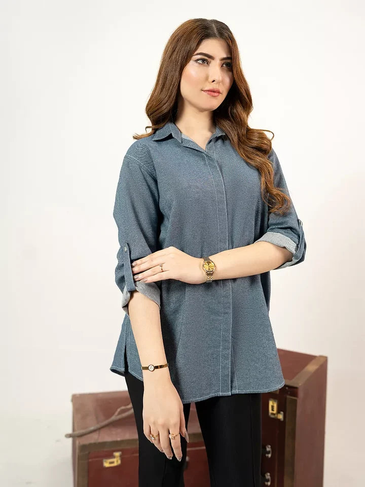 1PC Stitched Basic Denim Shirt | SAW-35
