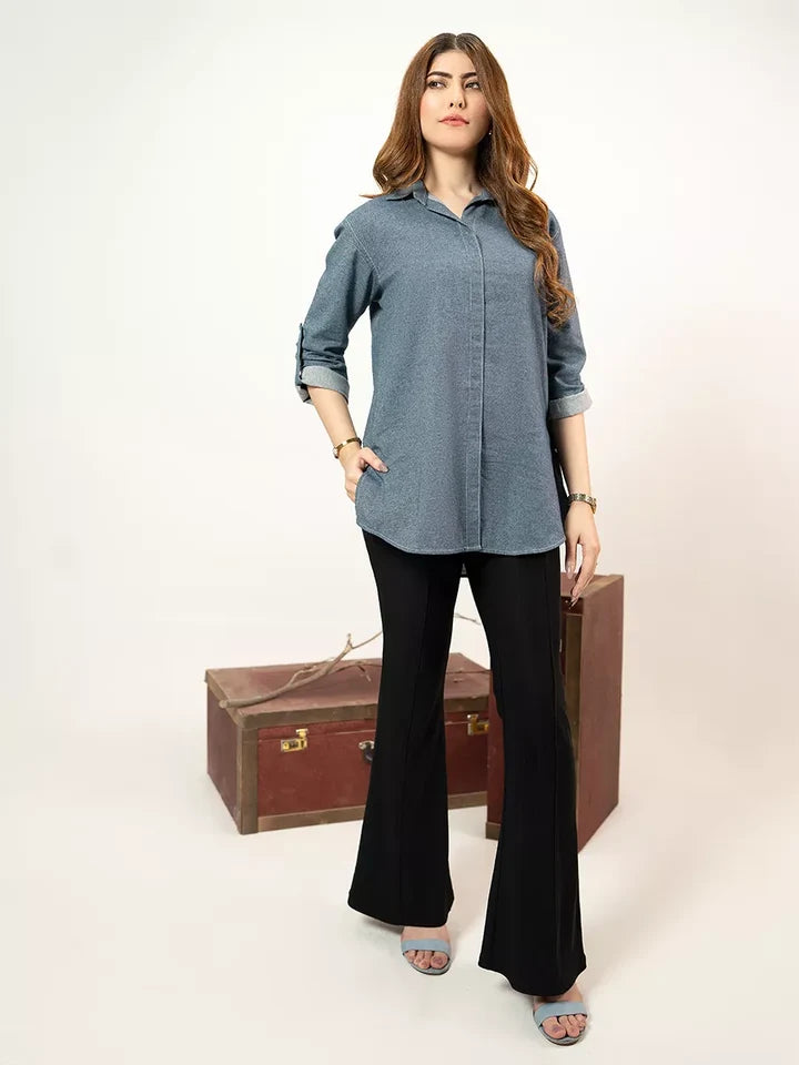 1PC Stitched Basic Denim Shirt | SAW-35
