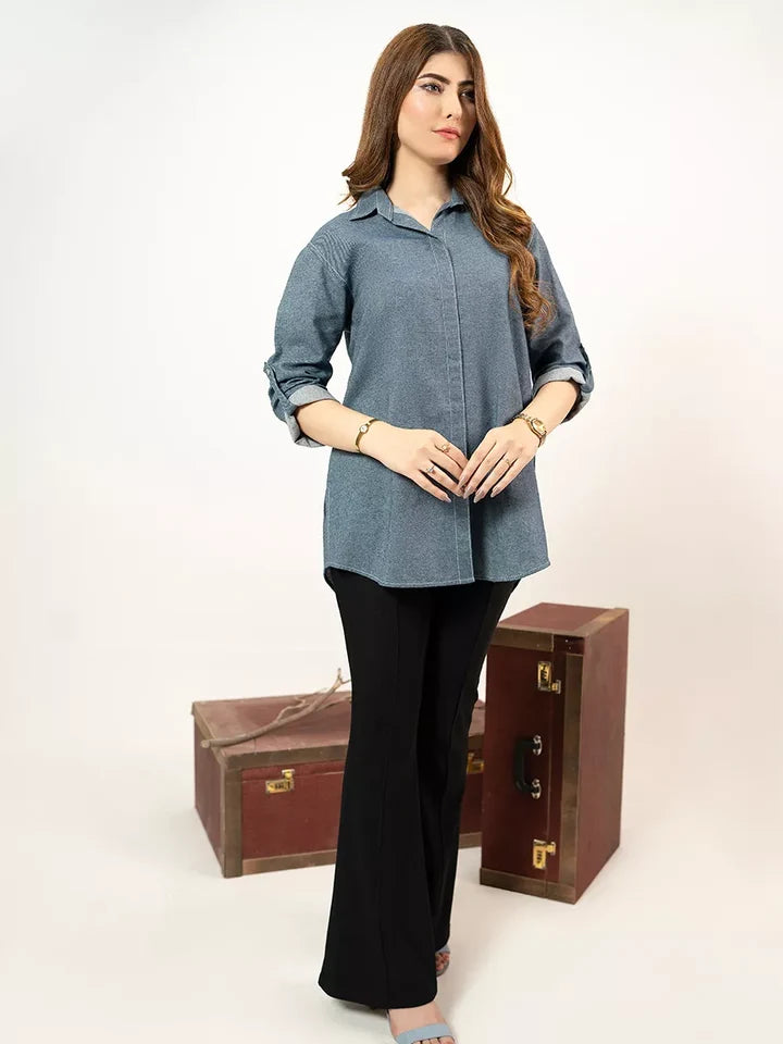 1PC Stitched Basic Denim Shirt | SAW-35