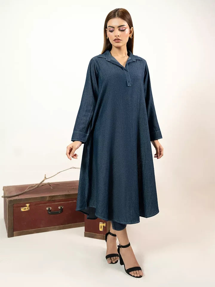 1PC Stitched Basic Denim Shirt | SAW-36