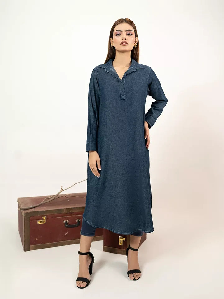 1PC Stitched Basic Denim Shirt | SAW-36