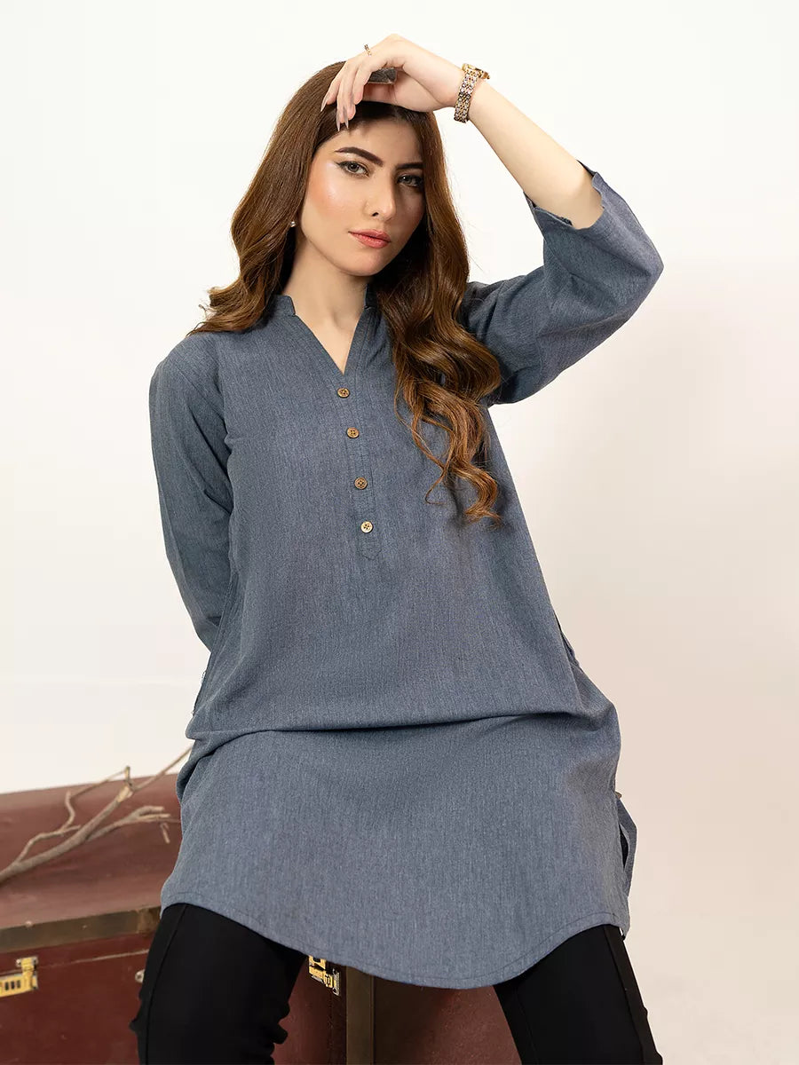 1PC Stitched Basic Denim Shirt | SAW-37