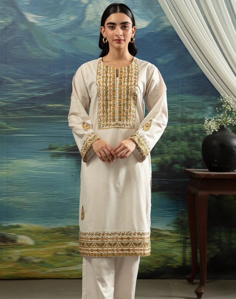 2 Pc Embroidered Cotton Lawn Stitched Suit | SAW-87