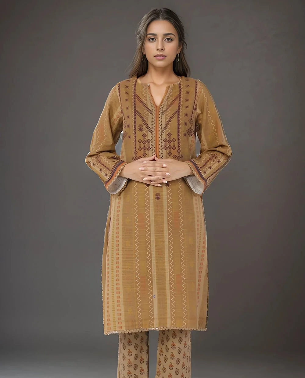 2 Pc Printed Khaddar Stitched Co-ords | SAW-75