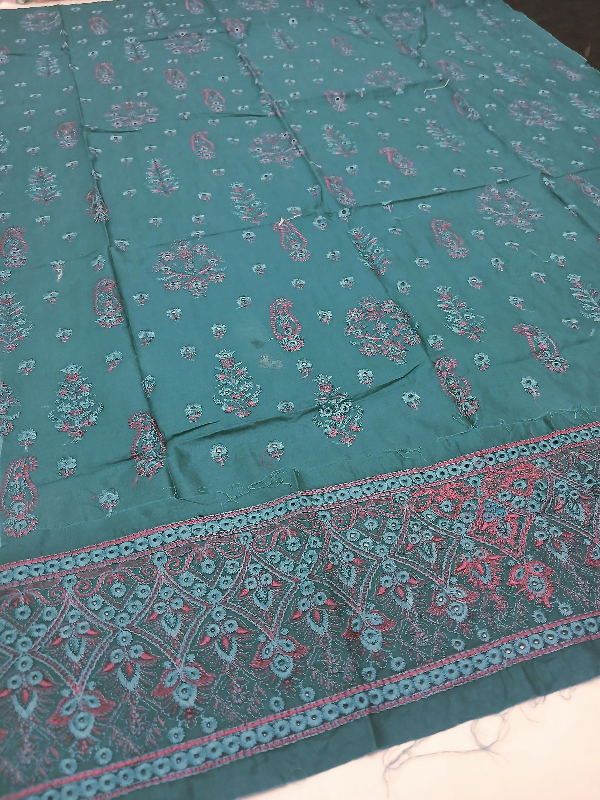 3pc Unstitched Embroidered Teal Green Suit (SAW-09)
