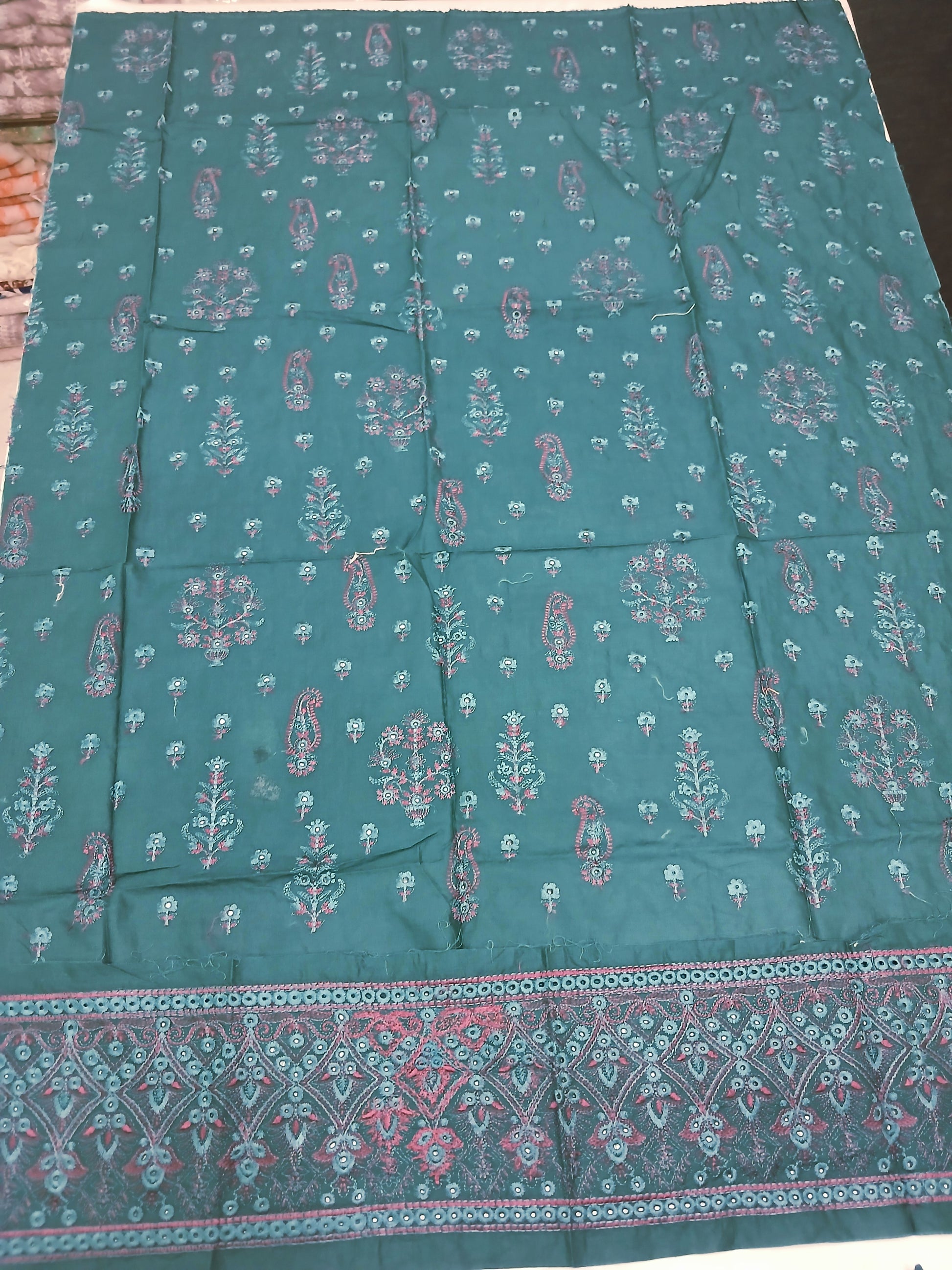 3pc Unstitched Embroidered Teal Green Suit (SAW-09)