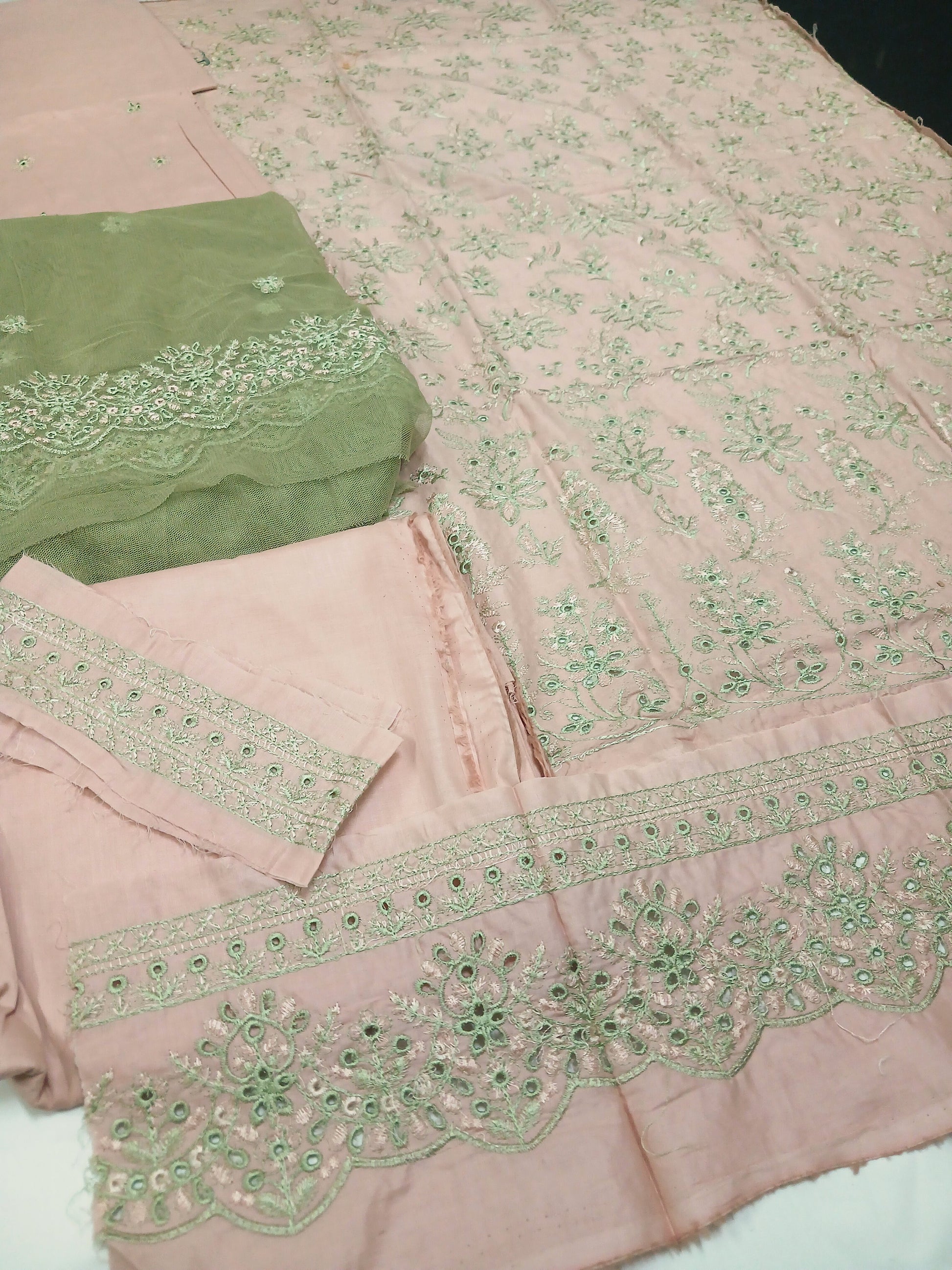 3pc Unstitched - Embroidered Peach Suit (SAW-07)