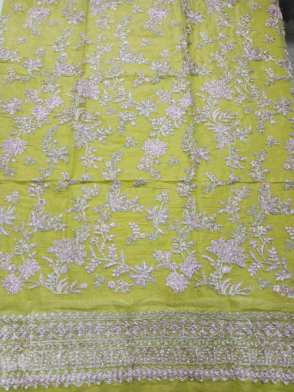 3pc Unstitched - Embroidered Lime Green Suit (SAW-05)