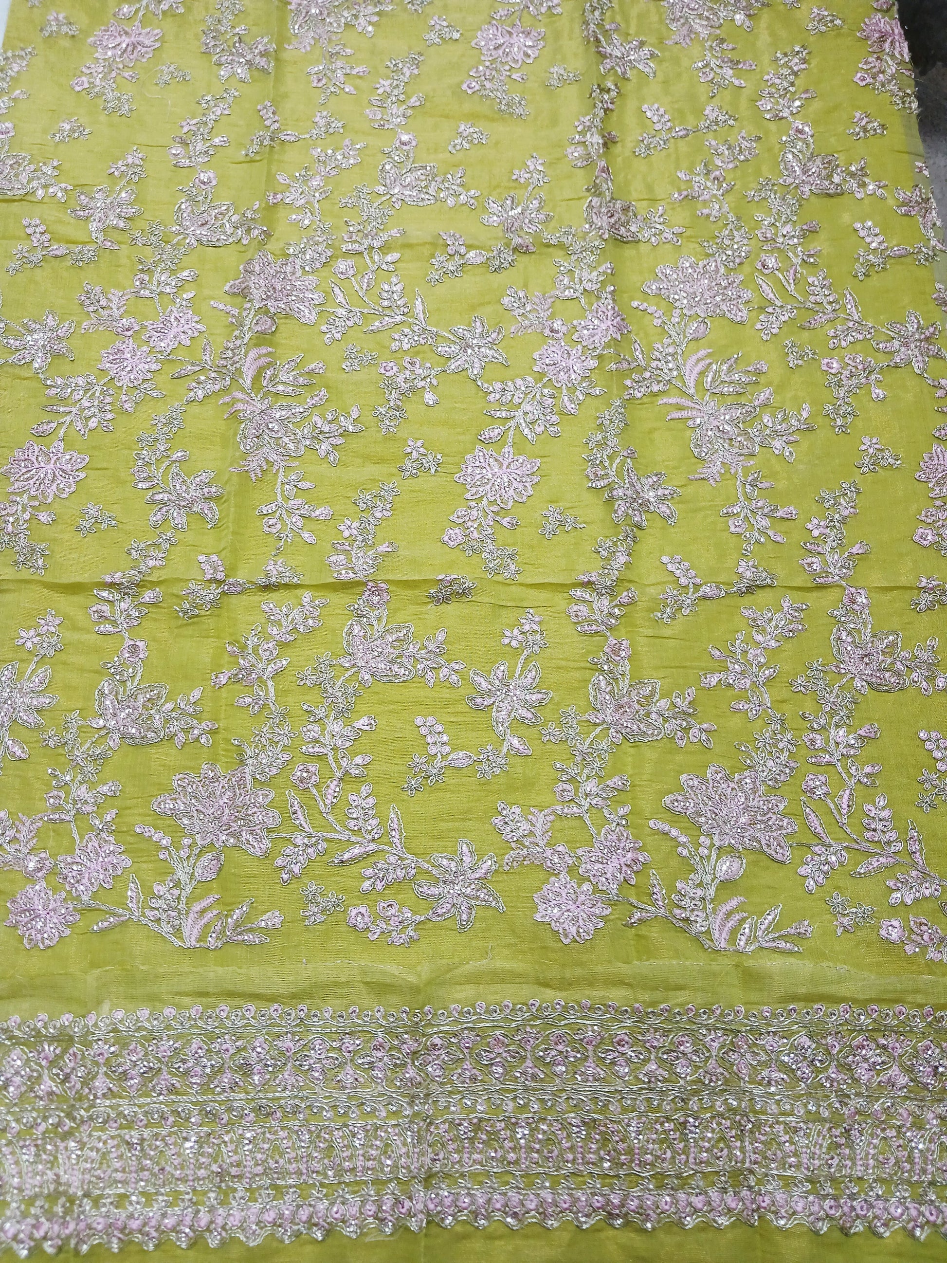3pc Unstitched - Embroidered Lime Green Suit (SAW-05)