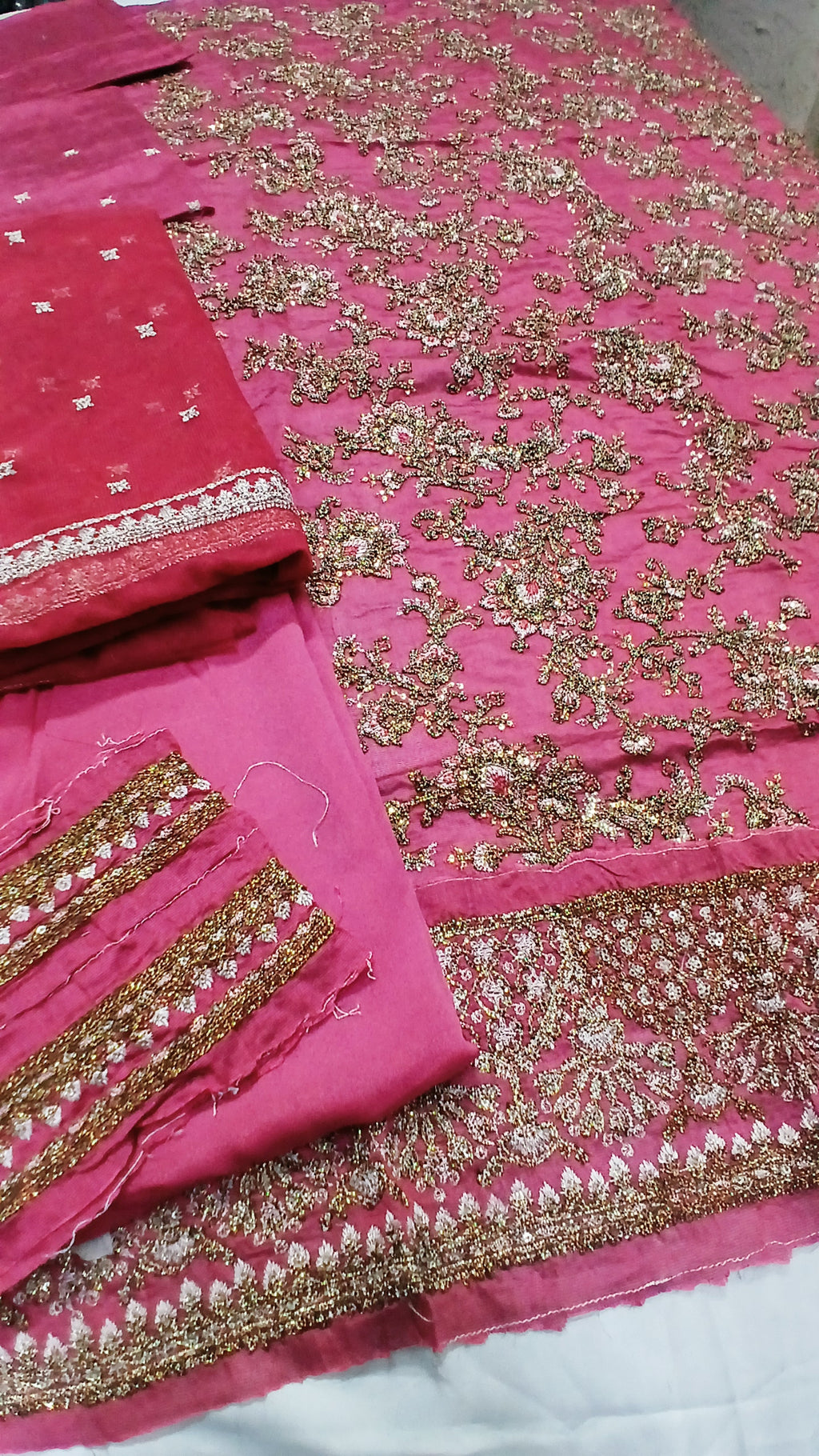 3-Piece Unstitched Embroidered Pink Suit (SAW-04)