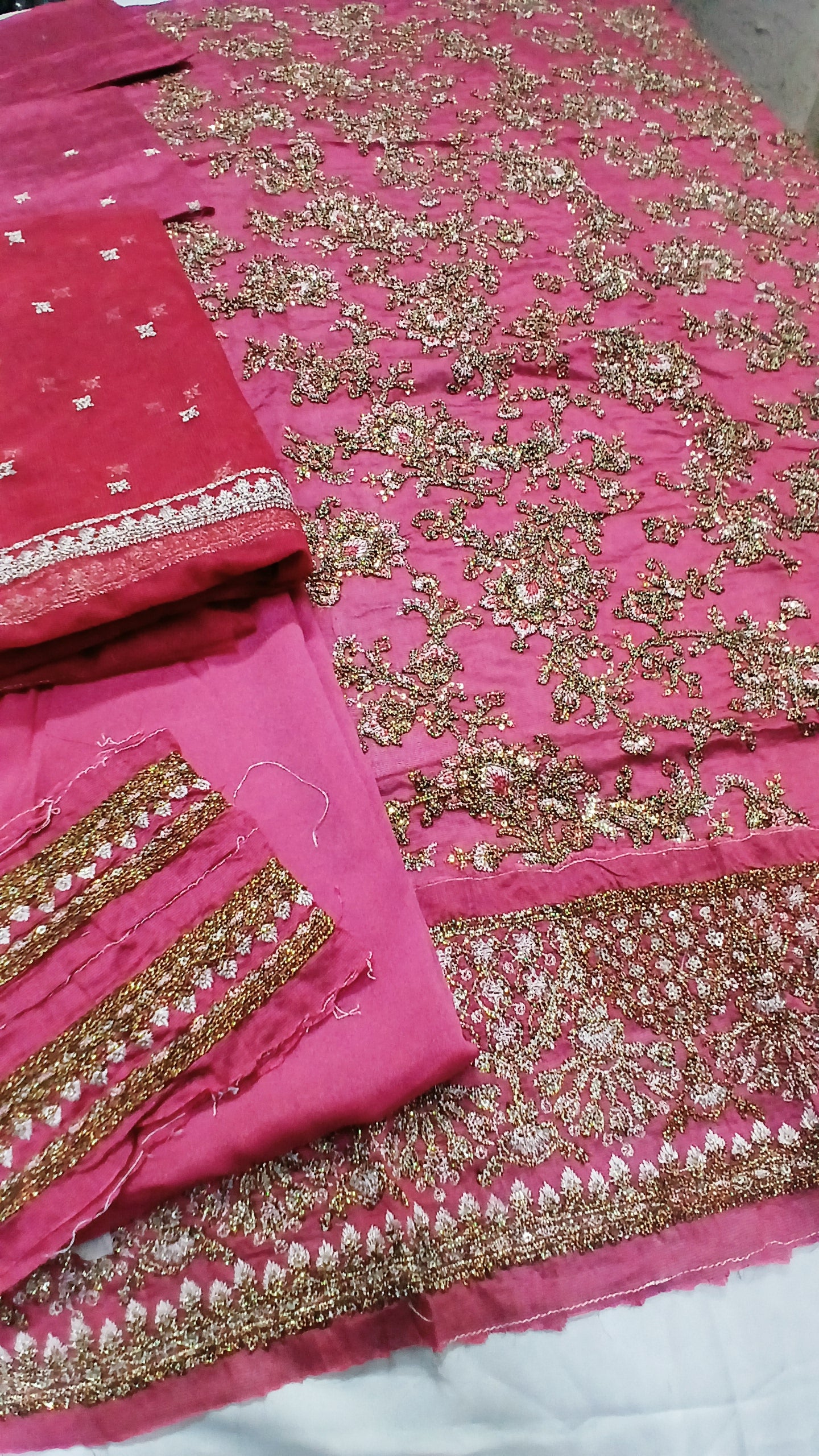 3-Piece Unstitched Embroidered Pink Suit (SAW-04)