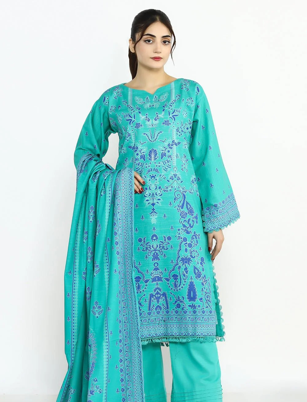 3 Piece – Printed Khaddar Suit | SAW-70