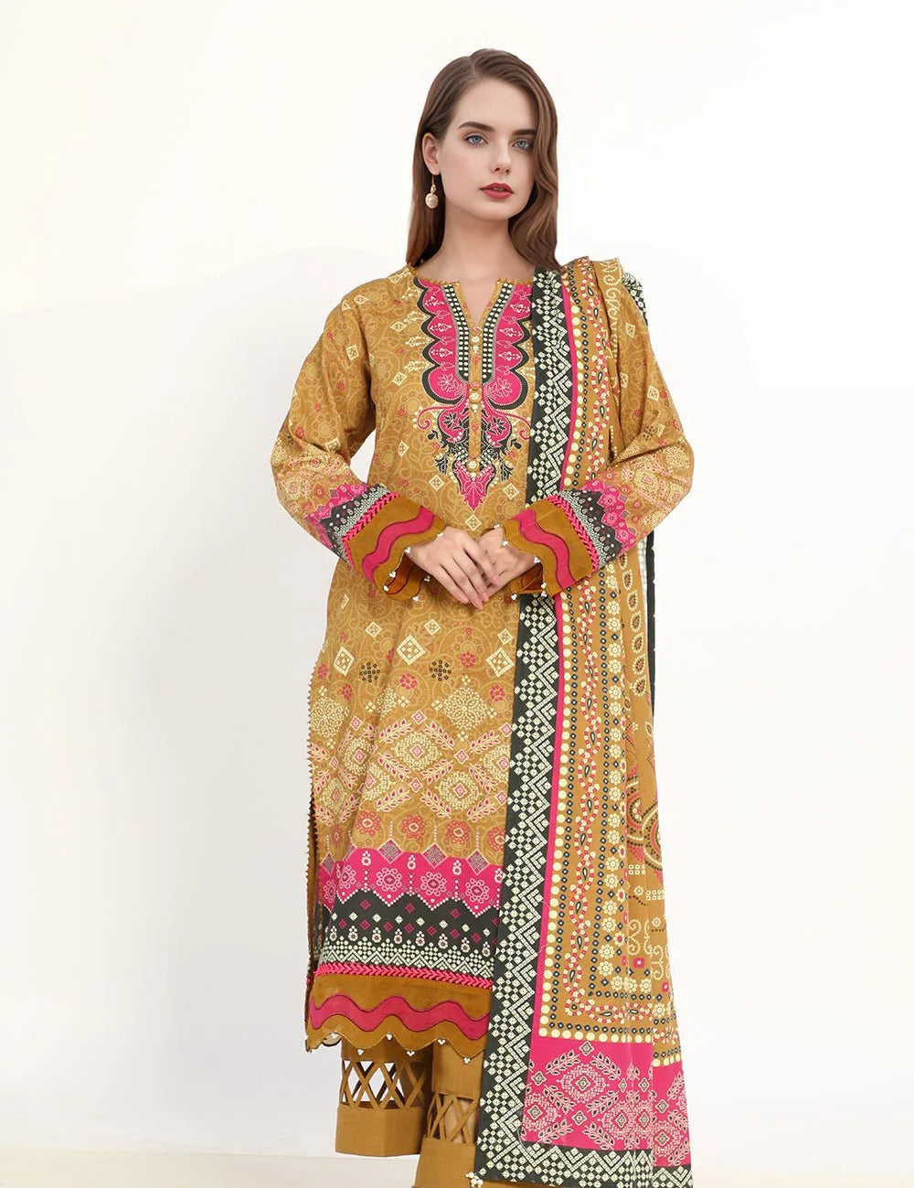 3 Piece – Printed Khaddar Suit | SAW-66