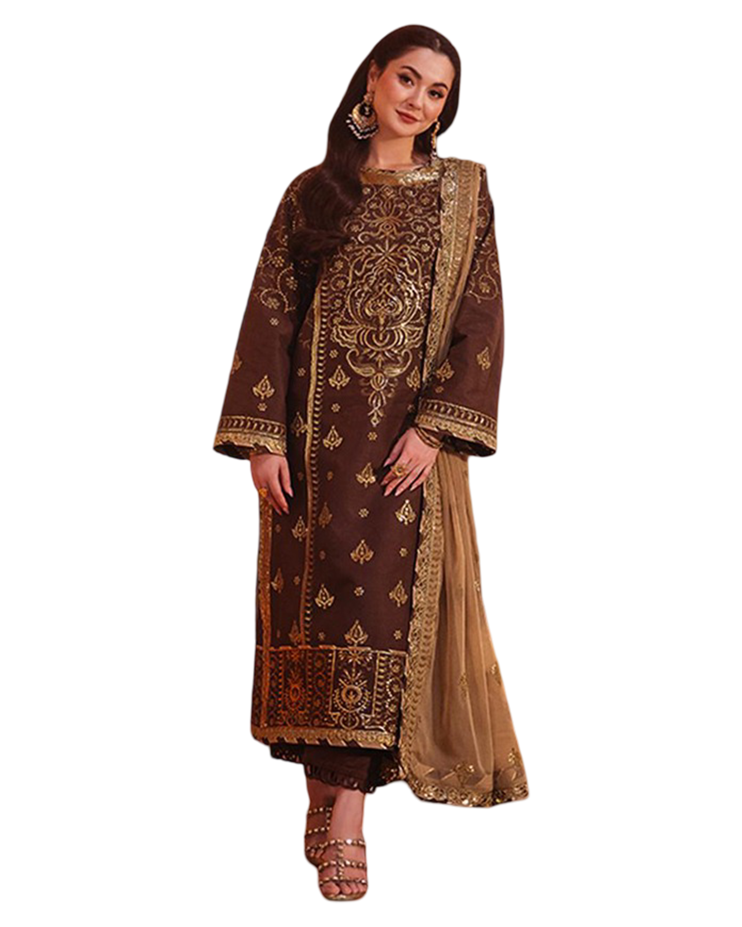 Embroidered center panel on twisted silk