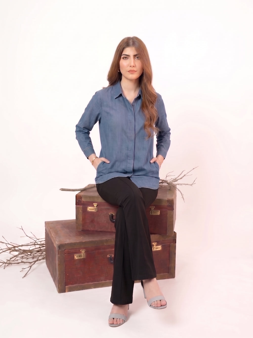 1PC Stitched Basic Denim Shirt | SAW-38