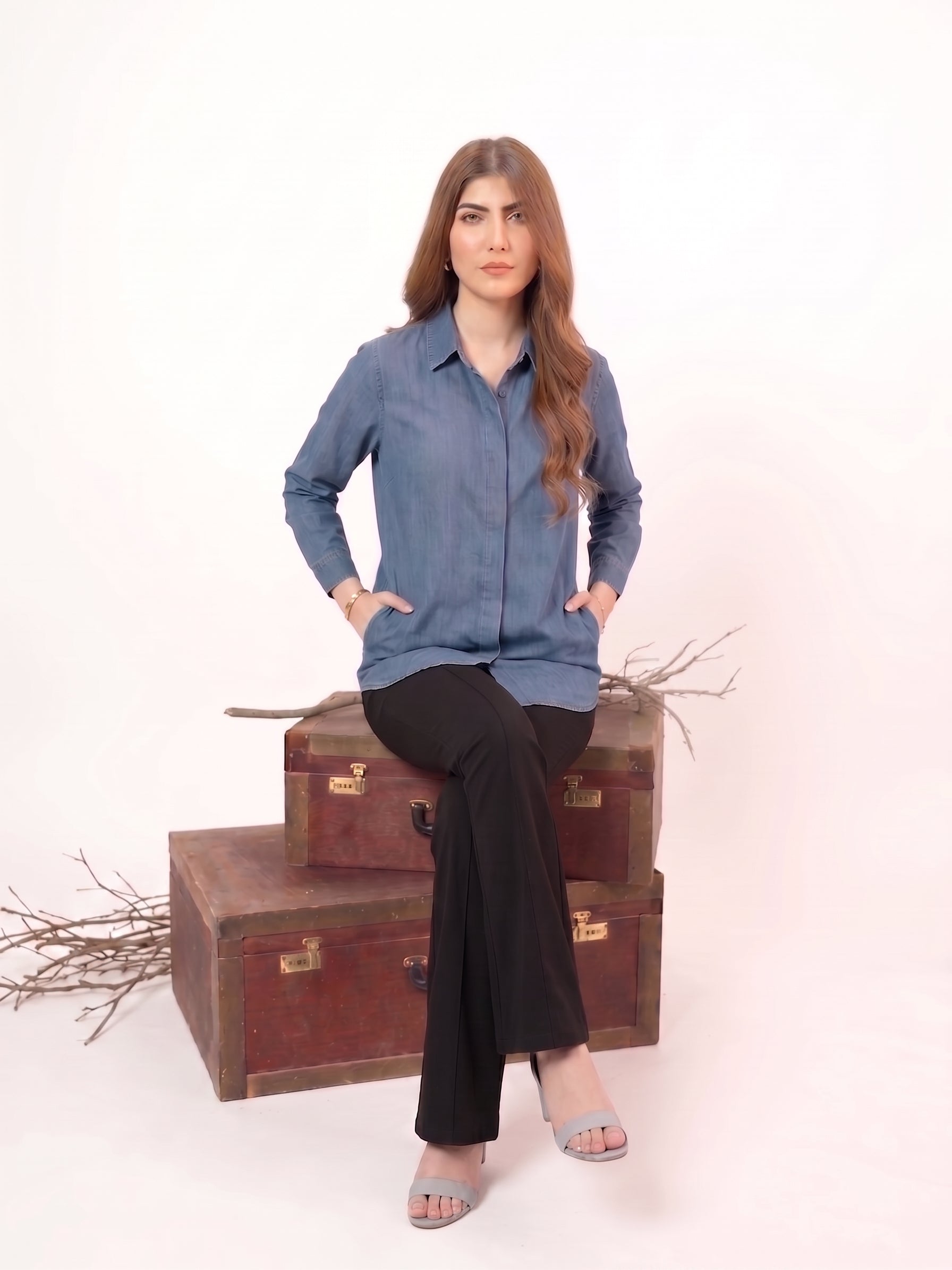 1PC Stitched Basic Denim Shirt | SAW-38