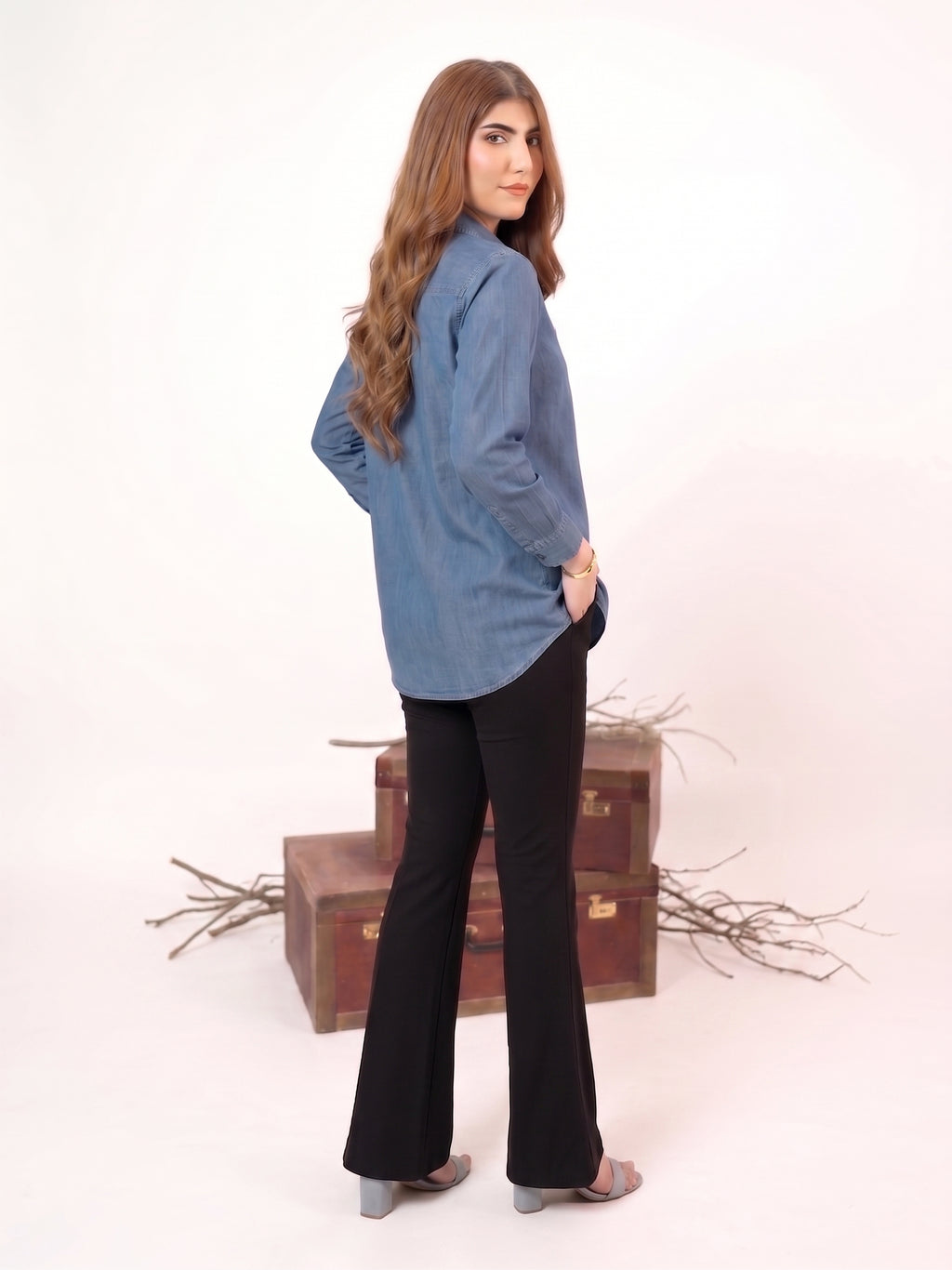 1PC Stitched Basic Denim Shirt | SAW-38