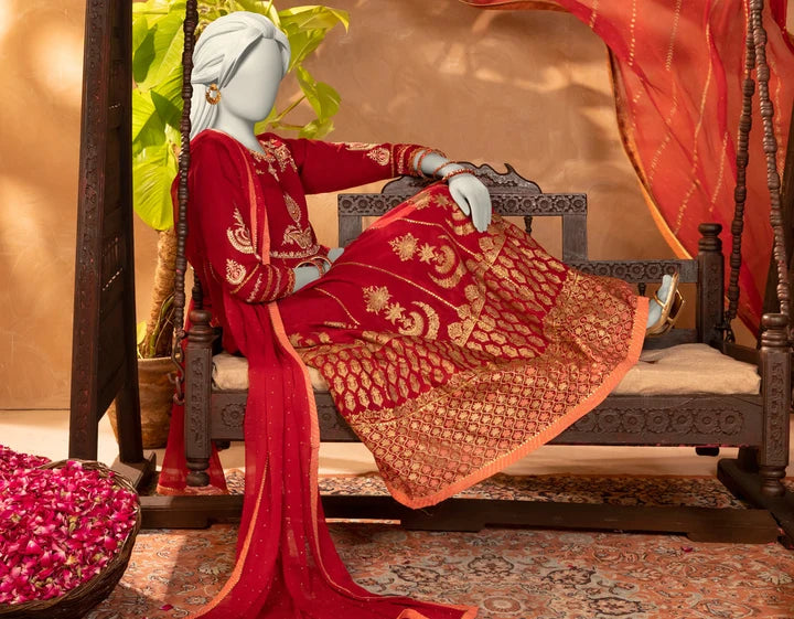 2PC Unstitched Chiffon Embroidered Suit | SAW-24