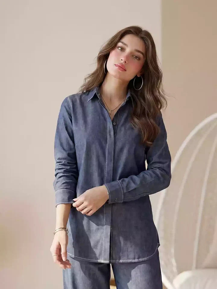 1PC Stitched Basic Denim Shirt | SAW-33