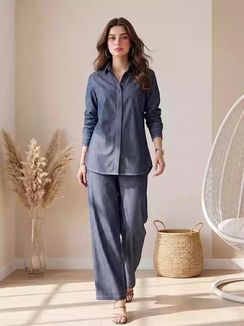 1PC Stitched Basic Denim Shirt | SAW-33
