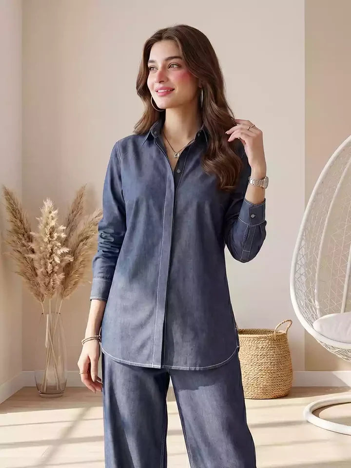 1PC Stitched Basic Denim Shirt | SAW-33