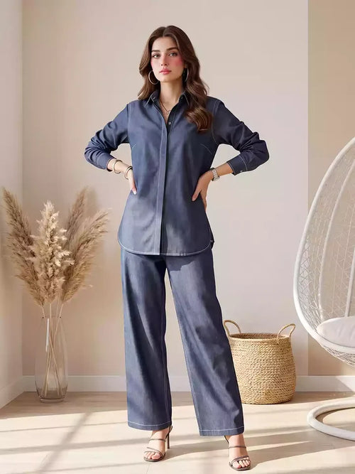 1PC Stitched Basic Denim Shirt | SAW-33