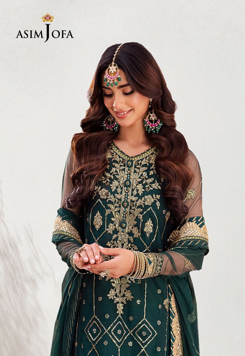 Fabric twisted silk Dupatta chiffon Color bottle green  Unstitched 2 piece Code 009