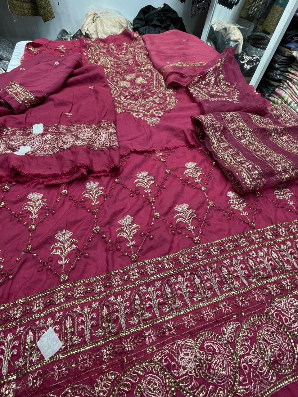 Fabric Twisting Silk Colour Red Unstiched duppatta chiffon 3 piece