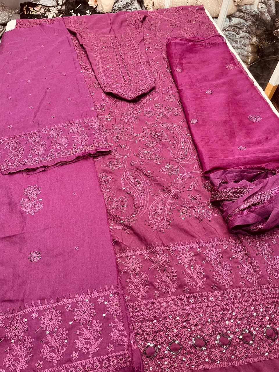 fabric silk colour purple  unstiched 2 piece code 010 duppatta chiffon
