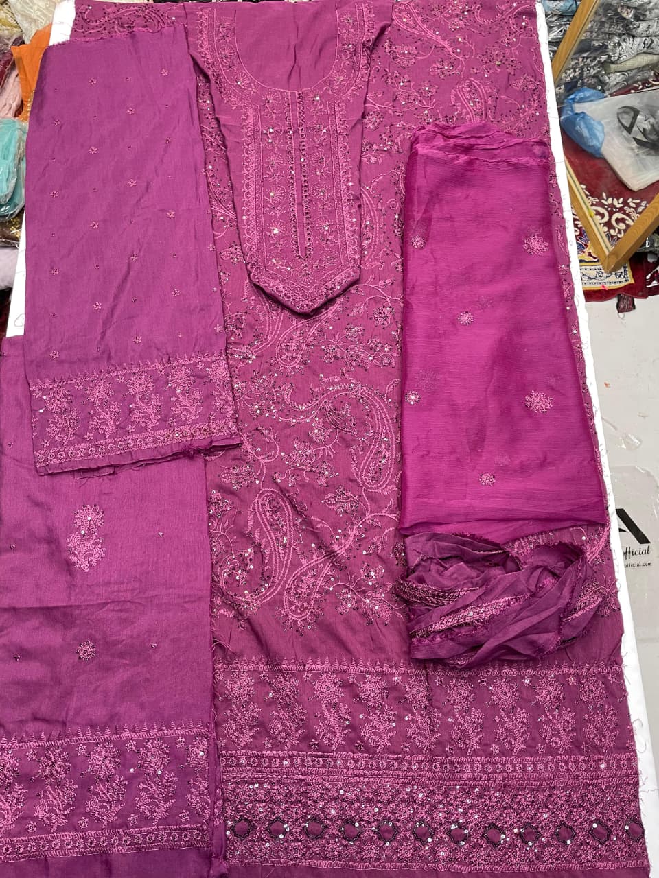 fabric silk colour purple  unstiched 2 piece code 010 duppatta chiffon