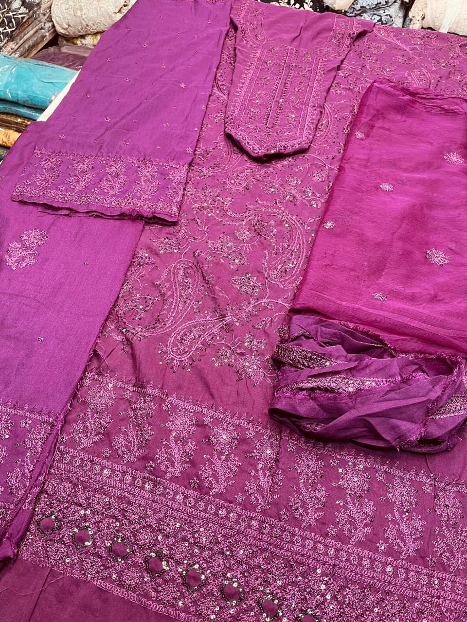 fabric silk colour purple  unstiched 2 piece code 010 duppatta chiffon