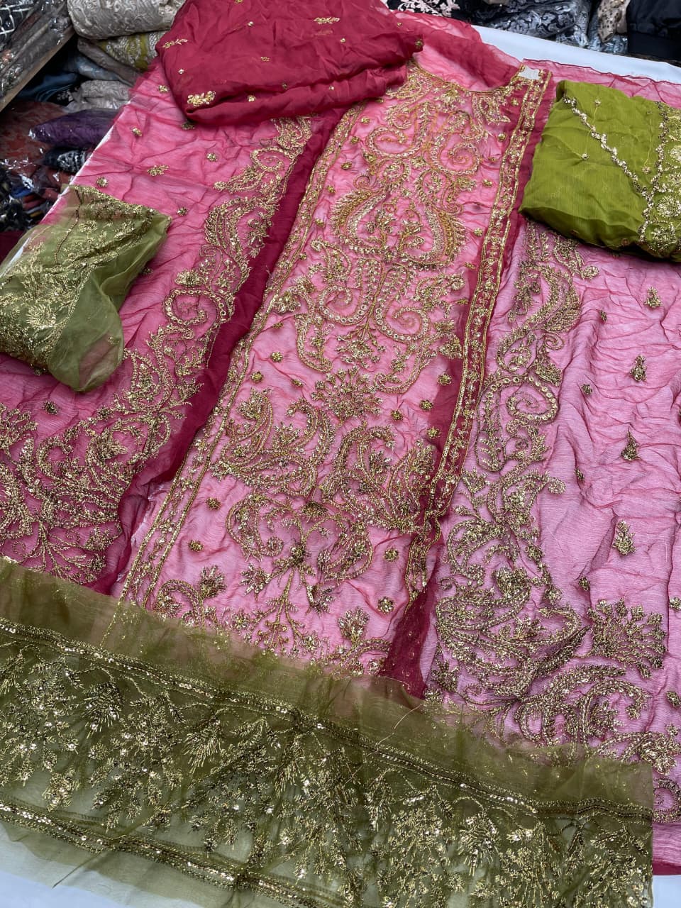fabric chiffon colour red unstiched 2pics duppatta chiffon code 012
