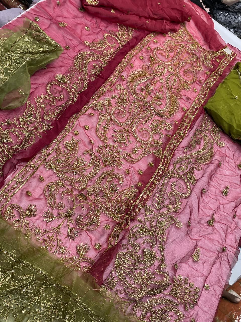 fabric chiffon colour red unstiched 2pics duppatta chiffon code 012