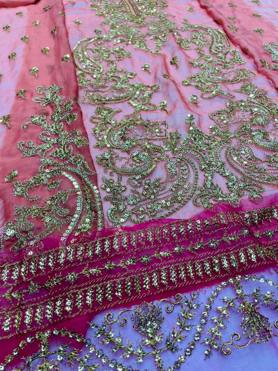 fabric chiffon colour peach unstiched 2pice duppatta chiffon code 013