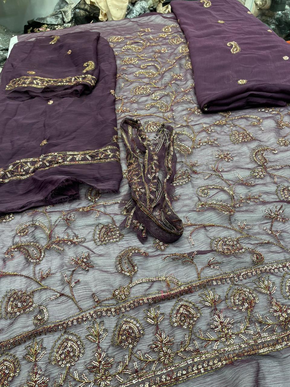 fabric chiffon colour purple unstiched 2pice duppatta chiffon code 016