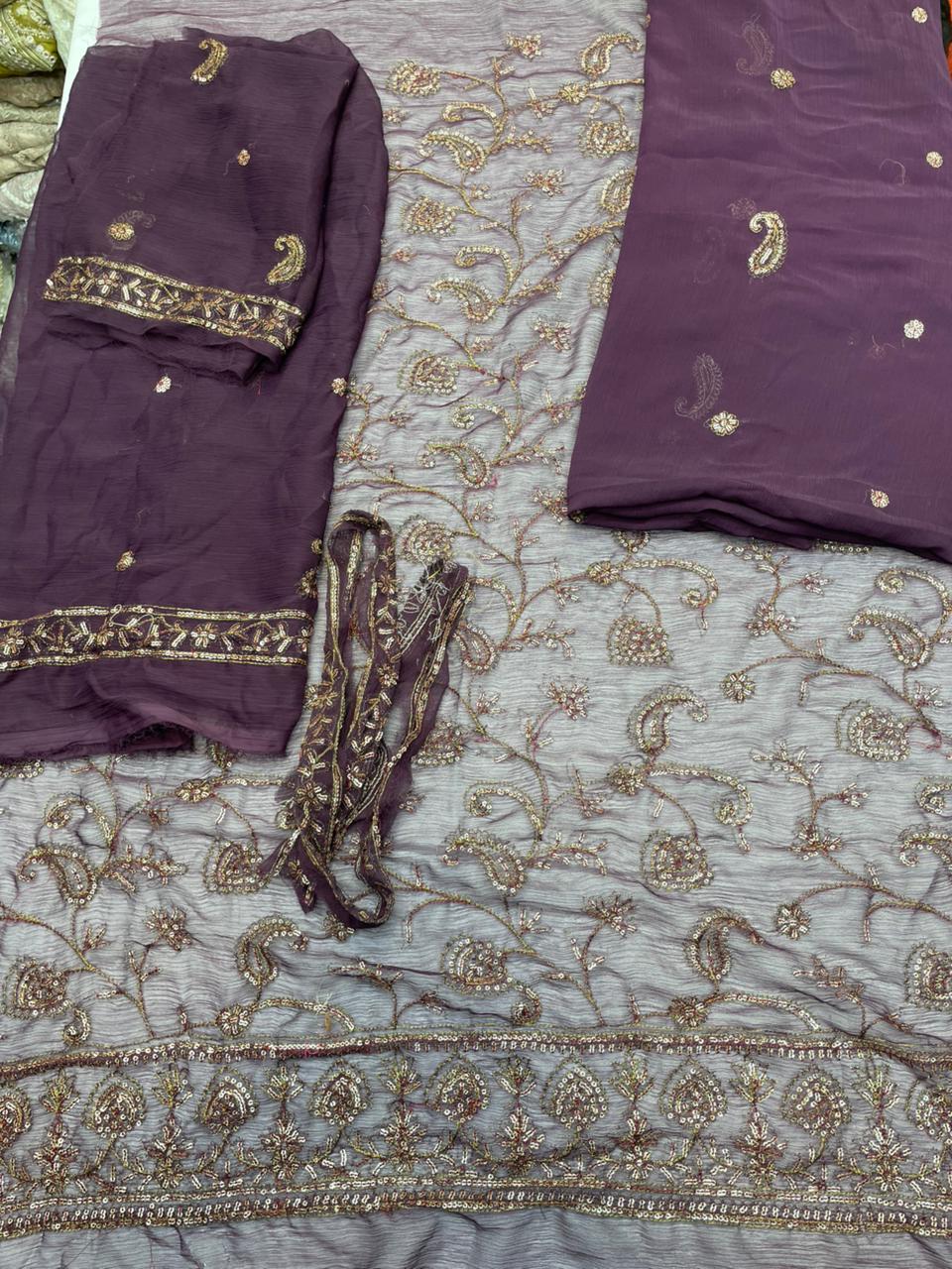 fabric chiffon colour purple unstiched 2pice duppatta chiffon code 016