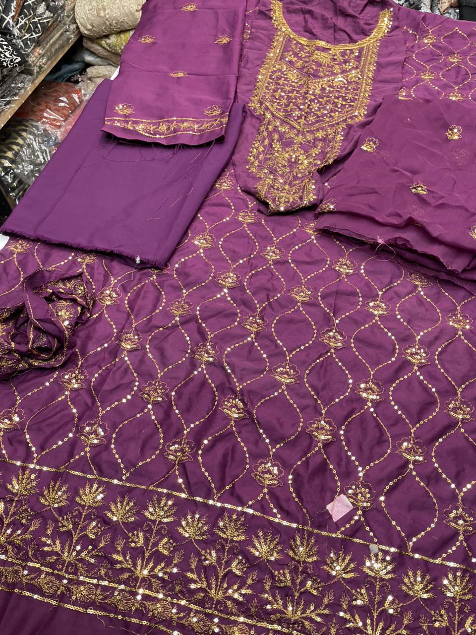 Back plain frant embroidery  sleeves embroidery  duppatta chiffon embroidery  unstiched 2pice code 017