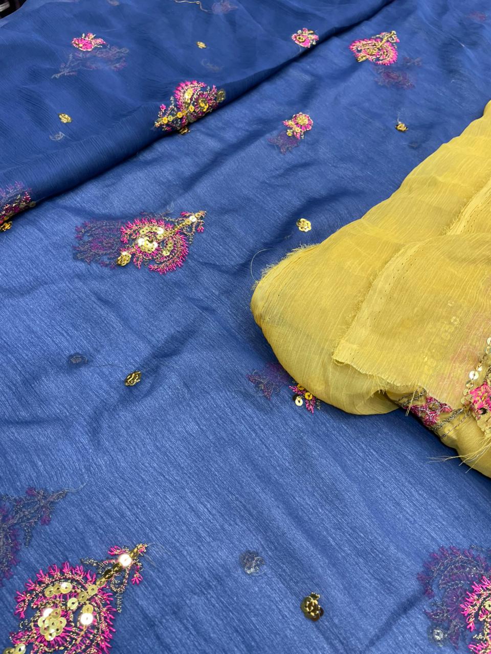 fabric chiffon  Colour blue  unstiched 2pice  dupatta chiffon code 018