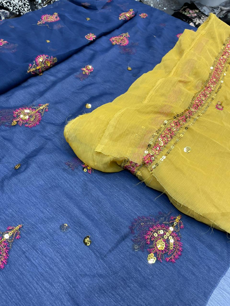 fabric chiffon  Colour blue  unstiched 2pice  dupatta chiffon code 018