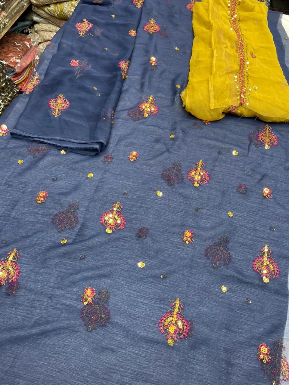 fabric chiffon  Colour blue  unstiched 2pice  dupatta chiffon code 018