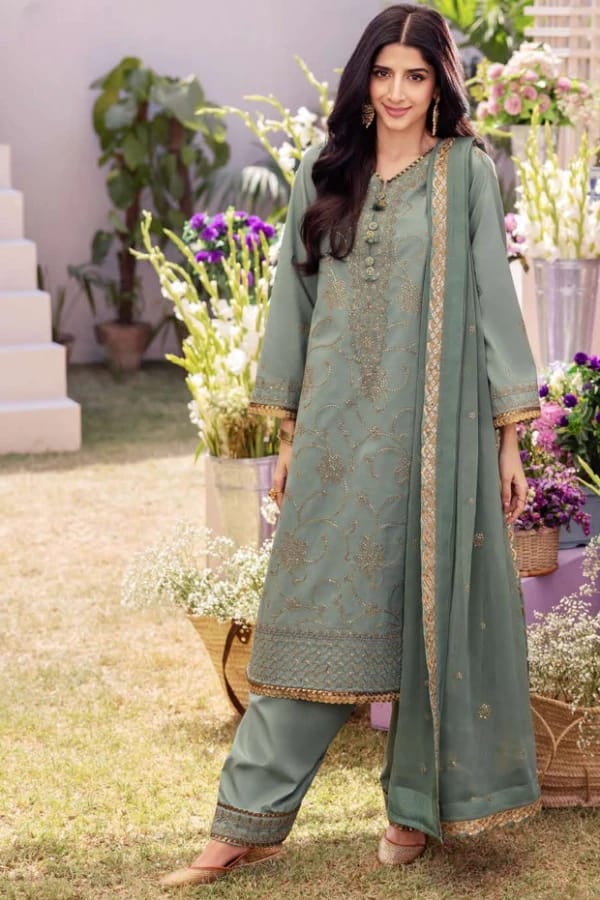 Shirt Jumbo Silk Fabric Lawn Silk unstiched chiffon dupatta  3 pice