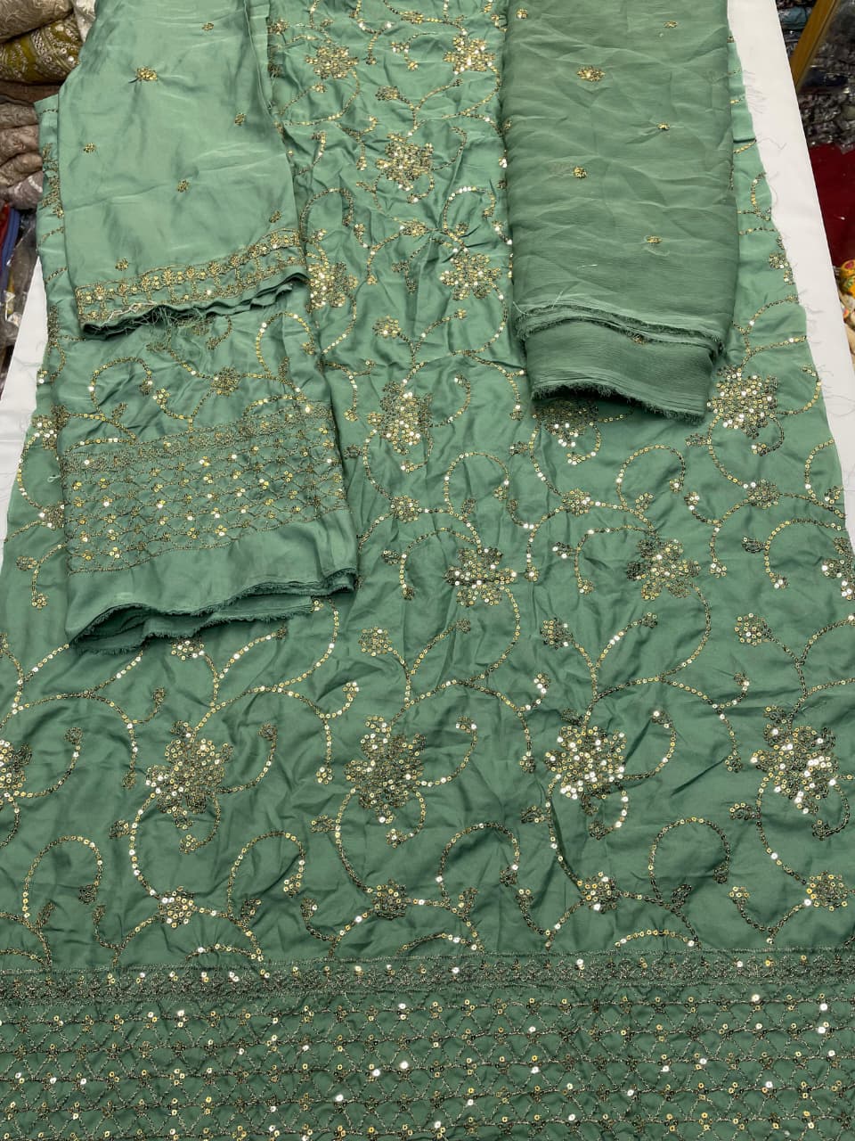 Shirt Jumbo Silk Fabric Lawn Silk unstiched chiffon dupatta  3 pice